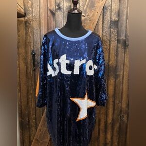 Astros Sequin Top in Blue and Orange